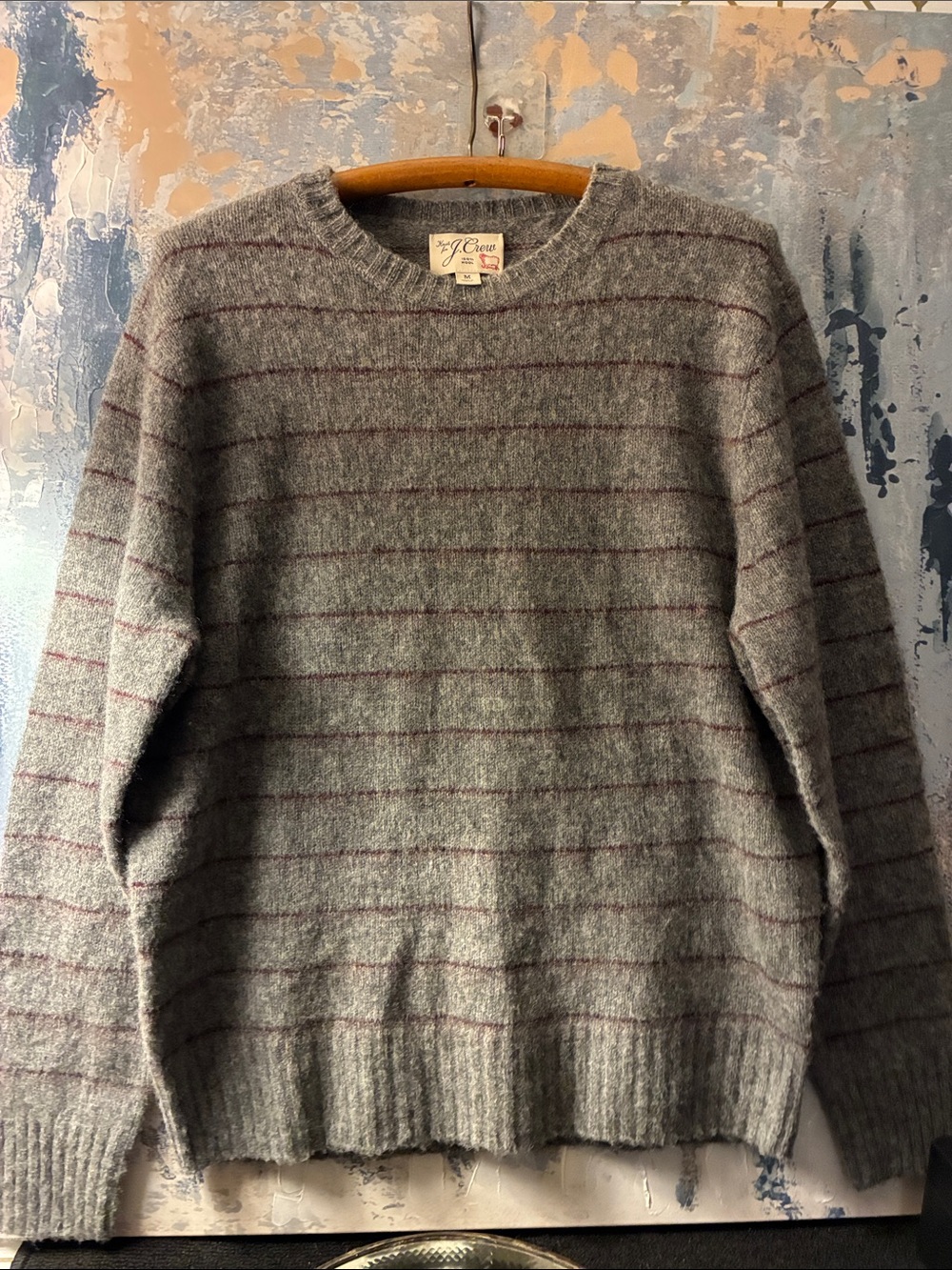 J. Crew  100% Wool Men's Gray Crewneck Wool Sweater with Subtle Stripe Size M